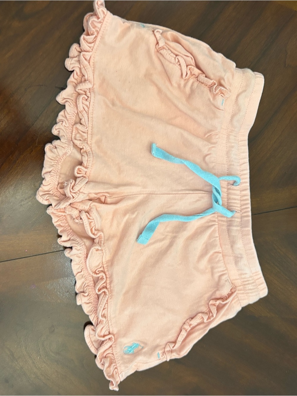 Ralph Lauren Peach Ruffle Shorts with Blue Drawstring